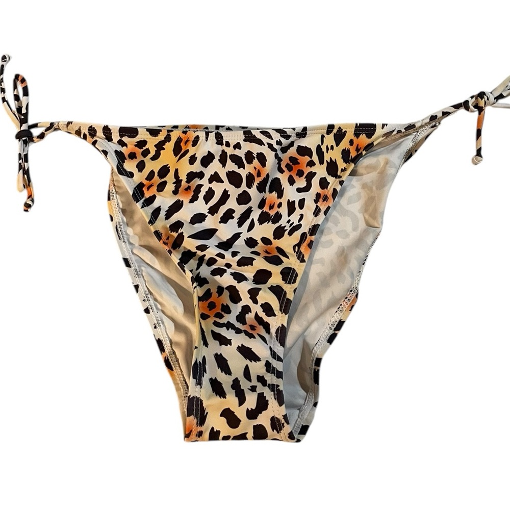 NEW Leopard Print Tie-Side Bikini Bottom (Multicolored with Black Print, XS)